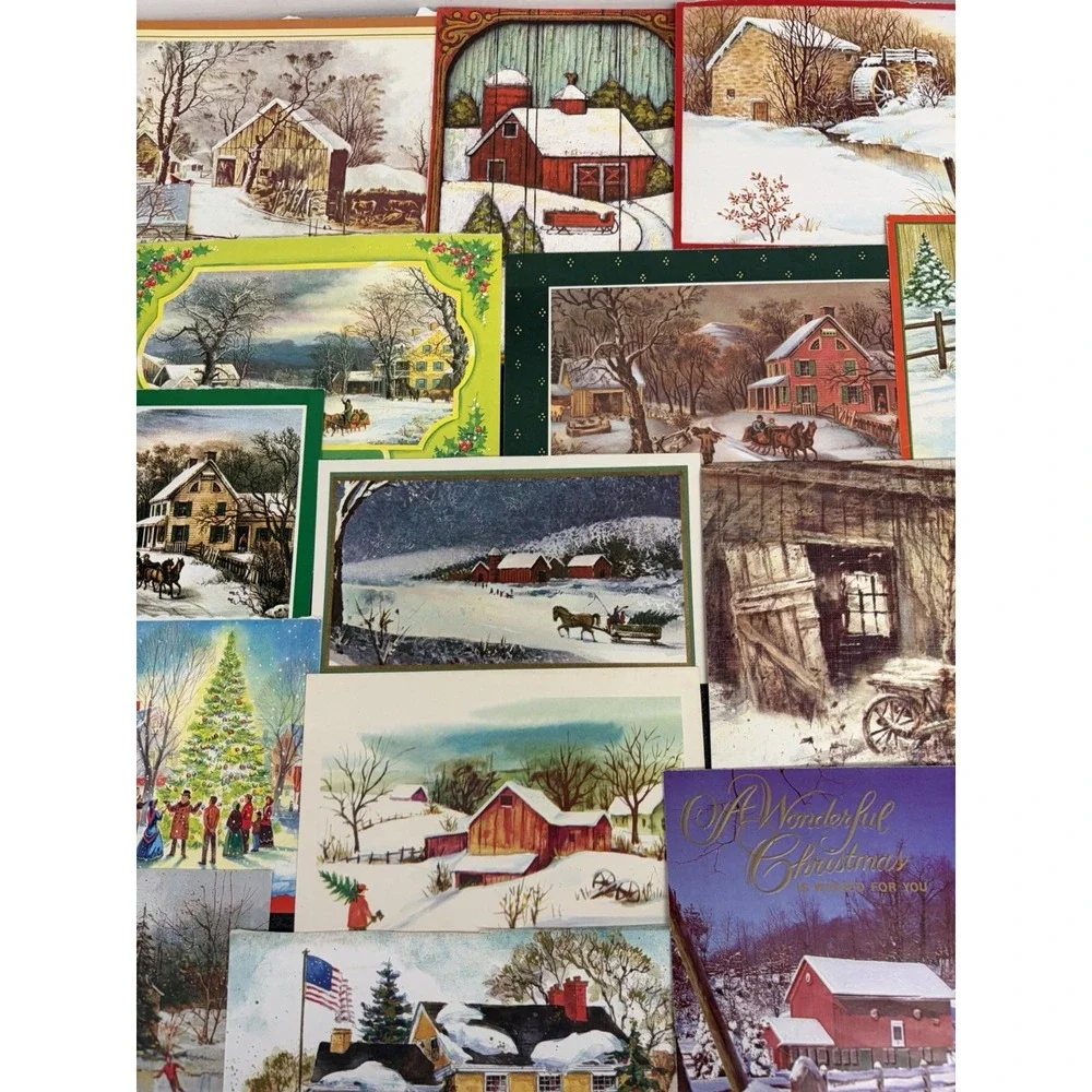 Vintage Christmas Cards Fronts ONLY Houses Barns More Scrapbooking Crafts 50+